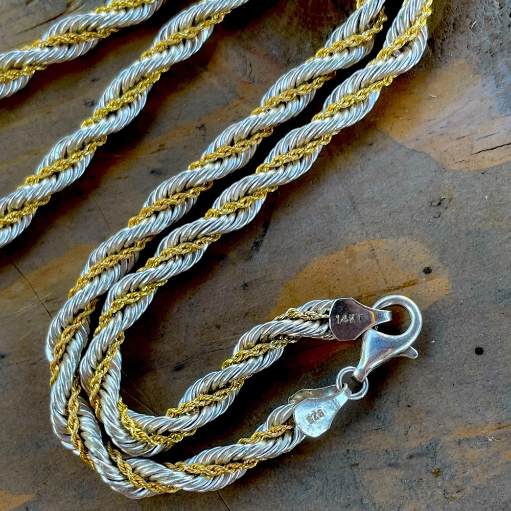 Vintage 14k Gold & Silver Rope Necklace